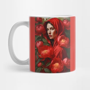 Portrait of a woman in red with flowers Mug